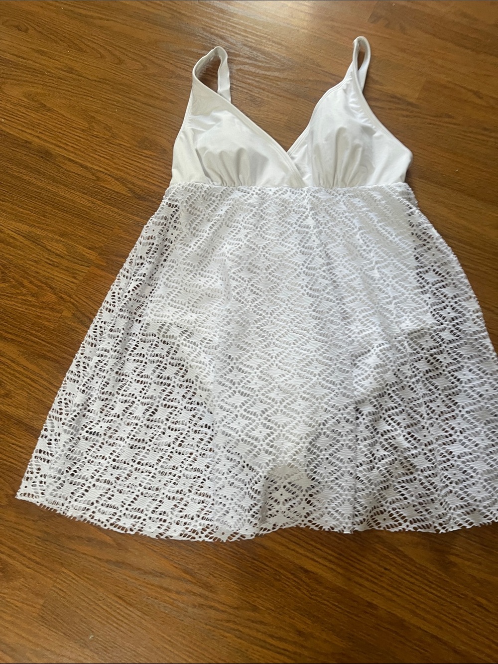 White Lace Overlay One-Piece Swimdress